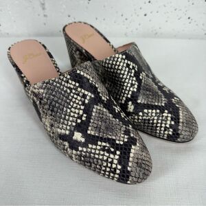 J Crew Womens Size 7.5 Sophie Embossed Leather Snake Print Mules